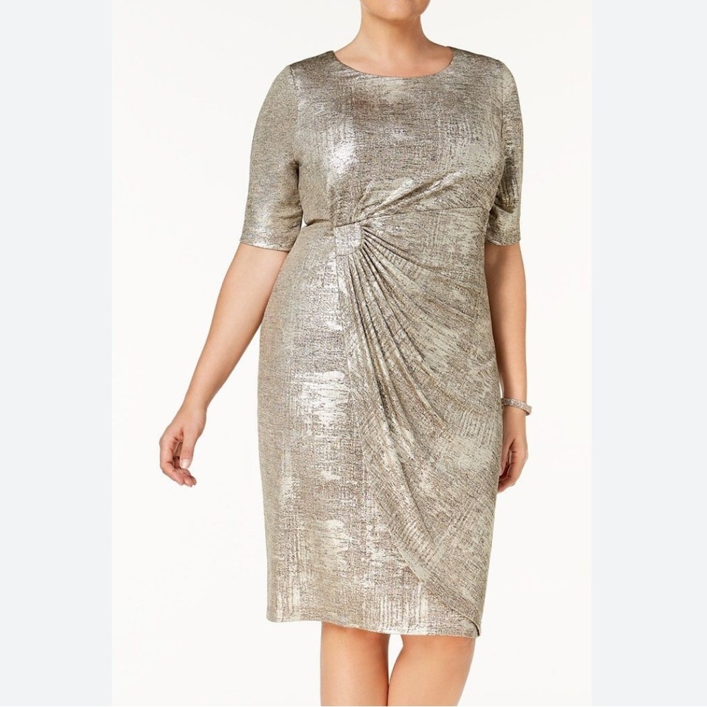 Connected Apparel Plus Size Draped Metallic Dress‎